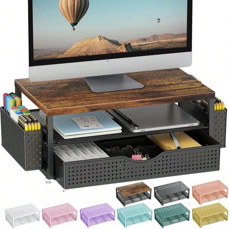 Gianotter Wood Monitor Stand Riser, Office Desk Shelf Organizer, Desk ...