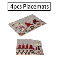 2/4/6pcs Christmas Happy Placemats, Gray Gnome Fantasy Snow Tree Branch Design Rectangular Placemats, 12x18 Inch, Suitable For Kitchen, Dining Room, Coffee, Party/Wedding Decor, Seasonal Winter Christmas Table Mats, Home Dining Table Decor, Party Decor, Christmas Decor, Holiday, Dining, Home Decor
