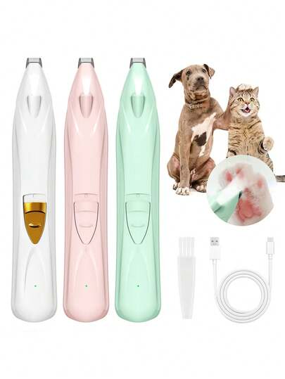 Recortador eléctrico de uñas de perro y gato con luz LED, cortadora de perro recargable por USB, kit profesional de aseo para mascotas, afeitadora para gato y perro, para ojos, cara y orejas de mascotas