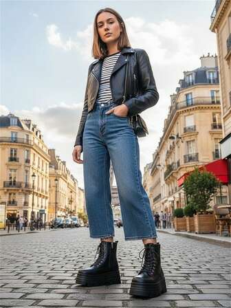 10cm Thick Sole Lace-Up Ankle Boots For Women, Casual & Chic, Elevator Shoes, Suitable For Autumn/Winter