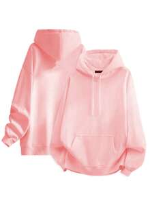 Blueplus Men's Basic Loose Fit Hoodie With Drawstring And Pocket, Skin-Friendly Fabric, Casual Relaxed Pullover For Fall Daily Commuting, Streetwear, Outdoor Sports, Or Leisure Wear - 粉色 - 查看 2