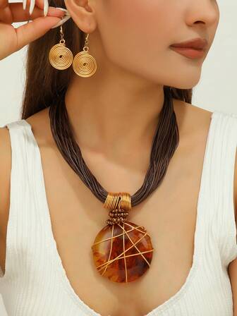 1 套手工串珠铝线编织美人鱼与花朵水晶花项链和耳环，优雅夸张的复古波西米亚风格，适合派对和正式场合