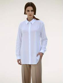 Women's Solid Color Shirt | Turn-Down Collar Button Long-Sleeve, Basic Versatile Fit For Daily Outings & Office Commute