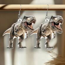 925 Silver 2D Flat, 1 Pair Of Cute And Charming Cartoon Dinosaurs, Earrings Pendant Earrings, Suitable For Women's Christmas Clothing, Christmas Gifts, Women's Autumn And Winter Jewelry, Fashionable Pendant Earrings - Autumn Design, Stainless Steel Hooks, Very Suitable For Thanksgiving And Holiday Shoppers