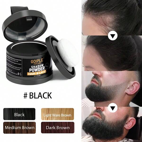 GOIPLE 0.18oz/5g Hairline Powder Black Waterproof & Sweat-Resistant Wig Lace Knots Hair Root Concealer, Shadow Powder For Fills In Thinning Hairline With Soft Sponge Applicator Puff, Fibers For Thinning Hair & Patchy Beards Matching Mirror Hair Color Makeup Tool