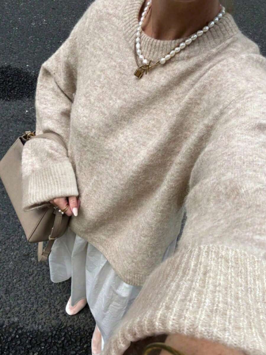 Suéter de punto de cuello redondo para mujer, estilo nuevo de otoño e invierno, manga larga, holgado y casual, versátil para Navidad y Año Nuevo