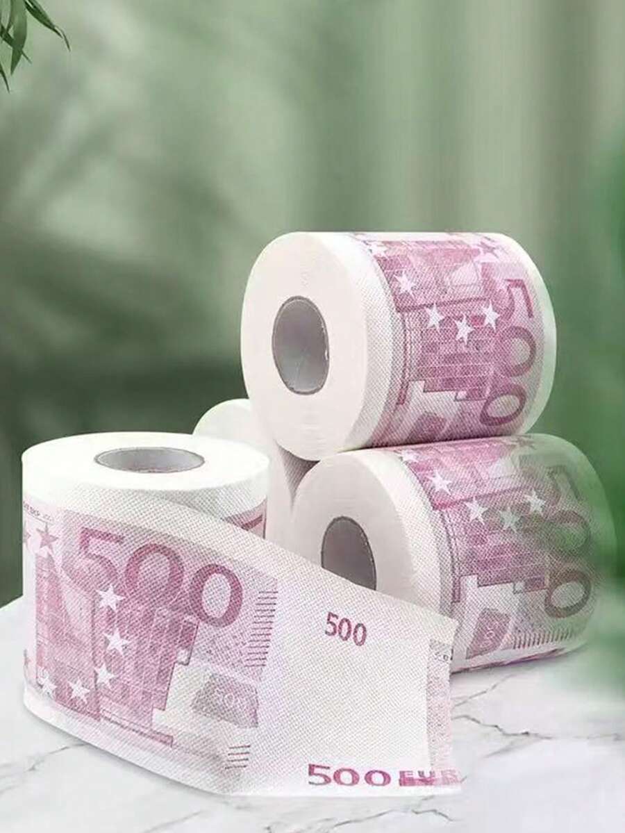 1 Roll 500 Euro Printed Toilet Paper Roll, Unbleached Virgin Wood Pulp Paper, Novelty Gift For Birthday Party, Funny Wedding, Theme Party Decor, Prank, Home Decor, Holiday Party Decoration - EUR - View 1