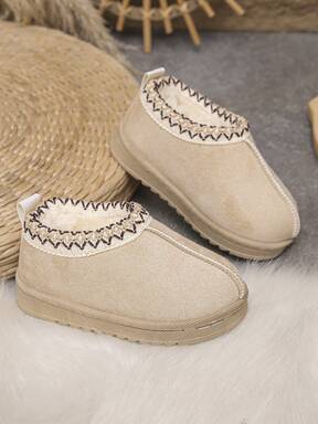 Children's Simple Color-Blocking Thermal Lined Warm Outdoor Snow Boots, Comfortable And Warm