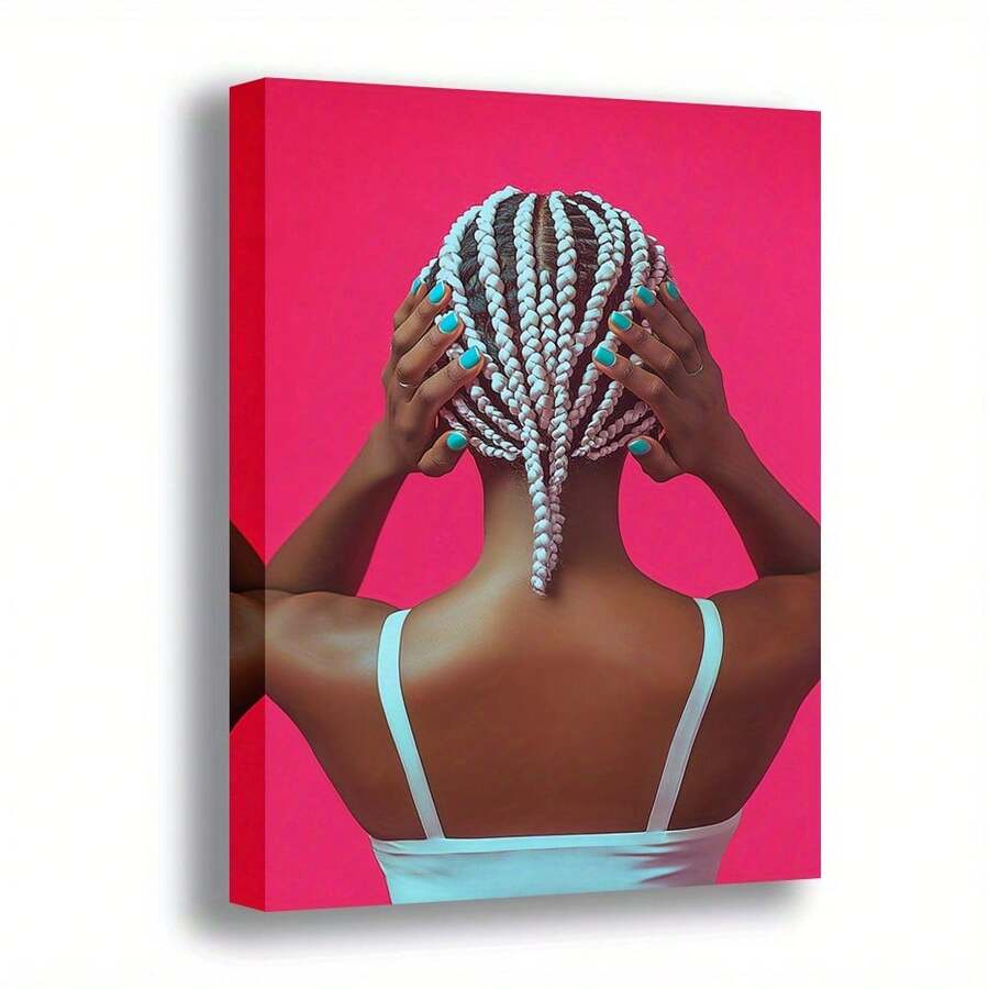 1pc African American Hair Braiding Wall Art Canvas Print - Empowering Beauty Salon Decor For Living Room, Bedroom, Or Beauty Studio - Modern Aesthetic Home Artwork - 彩色 - 查看 1