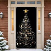 1件，尺寸为35.4x70.8英寸（90x180厘米），圣诞快乐！全新派对窗帘，以明亮的圣诞树为主题，采用涤纶材质，适用于生日、派对、庆祝活动、室内/室外装饰、家居、门廊、草坪、花园、庭院装饰，通用主题，带有挂孔，方便悬挂。 - 彩色 - 查看 4