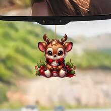 Christmas 2D New Cute Deer Holiday Gift Pendant-Acrylic Flat Car Rearview Mirror Decoration, Festive Car Interior Charm, Lightweight Acrylic Material, Vivid Deer Design, Cute 2D Flat Christmas Deer Car Rearview Mirror Decoration, Very Suitable Add Festive Cheers To The Car Interior During The Holidays,