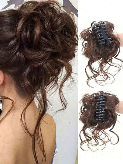 Elegante peinado de moño rizado, accesorio de cabello sintético rizado tipo dona para mujer, almohadilla de cabello volumizadora de moda, moño suelto con clip en forma de flor, cobertor de moño de cabello largo y esponjoso para mujer, peluca, coletero con peluca - Moño de fácil clip, agrega volumen instantáneamente