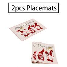 2/4/6pcs Christmas Happy Placemats, Gray Gnome Fantasy Snow Tree Branch Design Rectangular Placemats, 12x18 Inch, Suitable For Kitchen, Dining Room, Coffee, Party/Wedding Decor, Seasonal Winter Christmas Table Mats, Home Dining Table Decor, Party Decor, Christmas Decor, Holiday, Dining, Home Decor