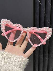 1pc White Bridal Headband Accessory With Faux Pearl Decor, Wedding Reception, Bride Farewell Gift, Bridesmaid Gift, Summer Beach Honeymoon Photo Decoration Glasses