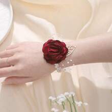 Corsage de poignet élégant pour demoiselle d'honneur - Rose/Rouge, parfait pour les mariages et les fêtes