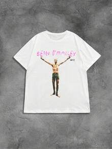 Sean O'Malley UFC Graphic Tee,Comfortable Casual Short Sleeve, 220 Grams Heavyweight Cotton Printed Men Vintage T Shirts - 白色 - 查看 1