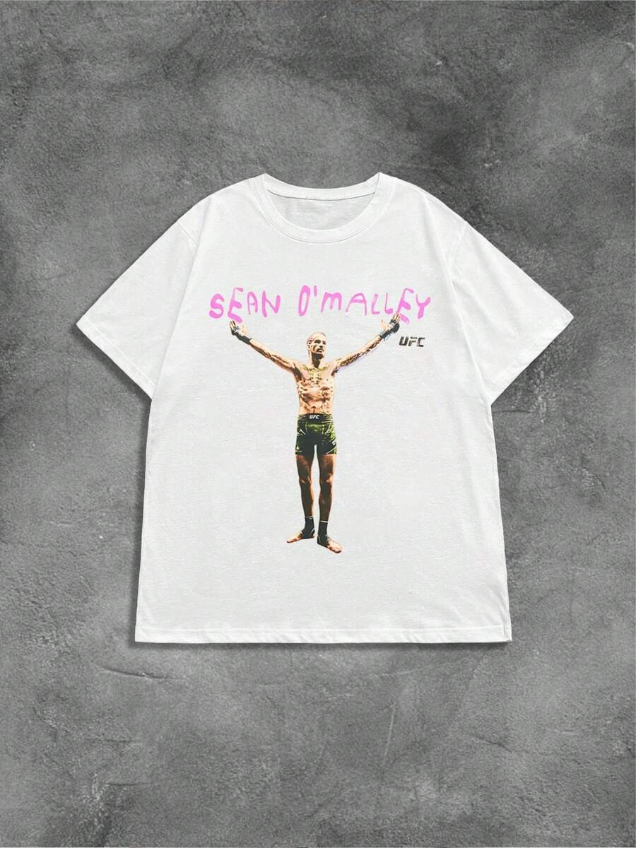 Sean O'Malley UFC Graphic Tee,Comfortable Casual Short Sleeve, 220 Grams Heavyweight Cotton Printed Men Vintage T Shirts - 白色 - 查看 1