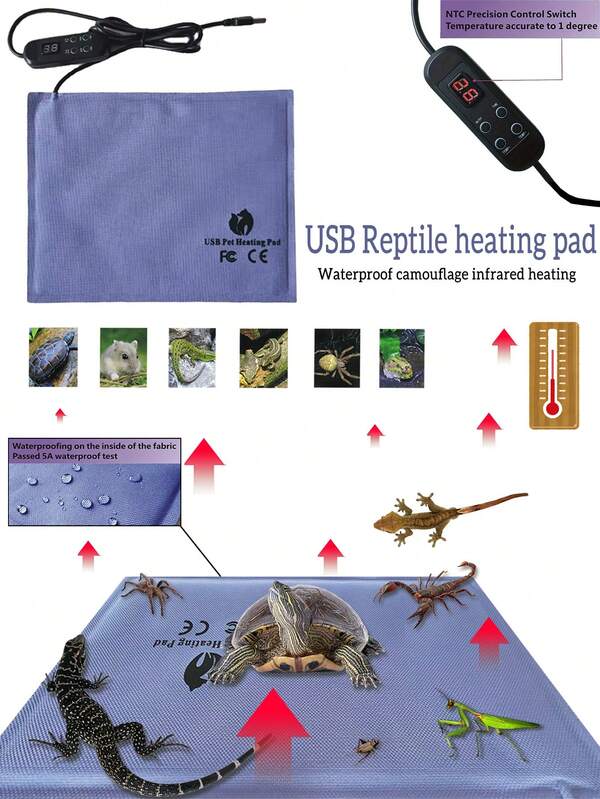 USB Dual-Use Reptiles Heat Mat Smart Temperature Reptiles Supplies Control Heater Waterproof Heating Pad For Lizard Snake Plant Warm Heating Pad Heating Warm Mat For Small Animals Carbon Fiber Brooder Incubator Heat