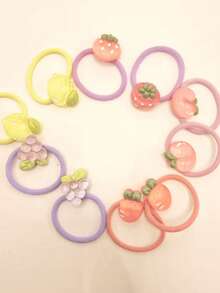 5pcs/10pcs Botanical Mini Hair Ties - Strawberry Vine & Grape Cluster Scrunchies With Carrot/Lemon/Peach Accents, Snag-Free Elastic Bands For Flyaways (Office/Daywear/Gym | Adult Hair Essentials)