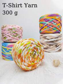 2/1 pieza Hilo de camiseta degradado, grande 300g/unidad - 2cm de ancho, hilo tejido de punto, suave y versátil para manualidades DIY, usado para ganchillo y tejido de bolsos, cojines, muñecas, mantas de almacenamiento, zapatillas, proyectos de ganchillo artesanal, disponible en múltiples colores, hilo multicolor, hilo de poliéster, hilo acrílico, hilo de ganchillo, hilo para manualidades, bolas de hilo vibrante, material de manualidades versátil, accesorios y suministros de tejido