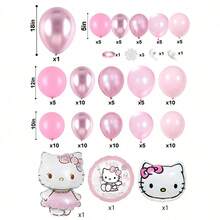 115 Stücke Rosa  Geburtstagsdekoration Paket, KT Katze Geburtstagsdekoration Luftballons Paket, Erste Geburtstags Party Szene Dekorations Set Rosa KT Katze Luftballons, Cartoon Luftballon Set geeignet für Geburtstags Party Dekoration, Party Dekorationen, Muttertag, Valentinstag, Abschluss