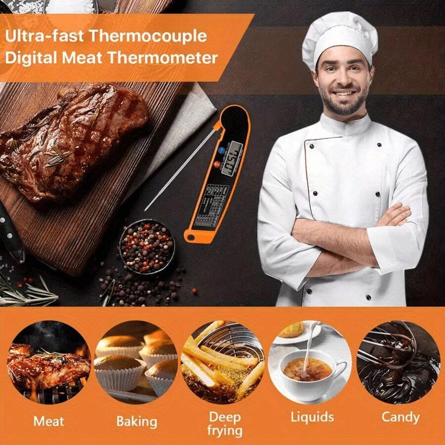 2 PIEZAS Termómetro digital para carne BBQ, termómetro de temperatura de alimentos de lectura rápida con función de retención, de un solo uso, para parrilla BBQ, cocina, regalos de Acción de Gracias y Navidad, para adultos - Funciona con batería AAA (baterías no incluidas)