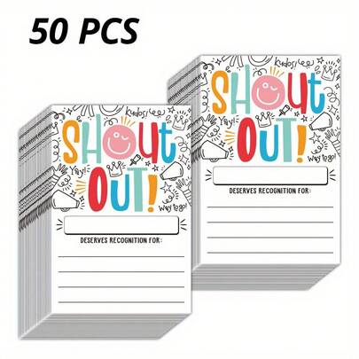50pcs Of Invitation Doodle Shout Cards, Gratitude And Recognition Reward Cards, Measuring 15.2X10.2 Cm/ 6X4 Inches, Suitable For Teachers, Staff, Office Employees, And Work Bulletin Boards.