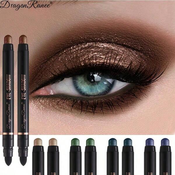 Lápiz de sombra de ojos perlado 2 en 1 con brillo fino, lápiz de sombra de ojos metálico rosa champán, resistente al agua y a las manchas, fácil de aplicar, resaltador de sombras de ojos para Halloween, actuaciones festivas