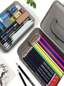 Zestaw 56 kredek do szkicowania i rysowania, profesjonalny zestaw artystyczny zawiera 18 kredek, 10 kredek do szkicowania, 2 gumki, odpowiedni dla artystów i początkujących malarzy