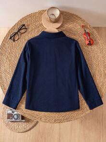 男童时尚街头休闲海军蓝灯芯绒长袖外套 - 寶藍色 - 查看 2