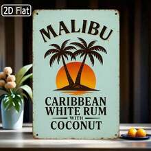 1pc Malibu Tin Sign, Caribbean White Rum With Coconut, Vintage Metal Art, Beach Bar Decor, Cocktail Art, Retro Bar Sign, Summer Decor, Tropical Drink Decor, Party Sign, Vacation Decor, 8x12 Inches/ 20x30 - 彩色 - 查看 3