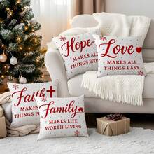 4 fundas de cojín con frase inspiradora de copos de nieve minimalistas de color rojo navideño, impresas por un solo lado, adecuadas para la decoración del hogar en la sala de estar y el dormitorio, para todo el año