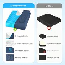 TranquilMoments Seat Cushion Gel Wheelchair Seat Cushion Ergonomic Chair Cushions For Office Chairs And Car Relieve Sciatica Back And Tailbone Pain Removable Cover And Non Slip Bottom Black - 藍色 - 查看 5