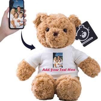 1pc Teddy Bear Figurine, With Customized Text + Image, Funny Gifts, Doll Clothes, Christmas Decorations, Bedroom Decor, Christmas Gifts, Birthday Decorations, Personalized Gifts, Suitable For College Dormitory Decoration, Halloween Decoration, Home Decoration, Wedding Decoration, Car Decoration, Baptism, Christmas Decoration, Gifts For Women,Christmas Decorations, Christmas Gifts
