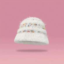 New Arrival Fashionable & Elegant Versatile Popular Cute Rainbow Candy Fuzzy Bucket Hat, Thick Knitted Knitted Hat, Knitted Fluffy Hat, Women Autumn/Winter Warm Knit Cap, Korean Style Bucket Hat - Small Jelly Bean Hat - View 5
