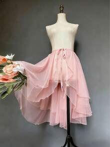 1pc Women's Asymmetric Hem Layered Tulle Skirt, Short Front Long Back Fishtail Hem, Suitable For Wedding, Party, Performance, Cosplay, Photography, Dance, Halloween, Lolita Style, Available In Black, White, Pink, Light Blue, Champagne - Multicolor - View 6