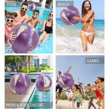 Inflatable Beach Balls Set Of 2 - Elegant Glitter Confetti Premium Floaters, Heavy Duty Vinyl Floatation Toys For Beach Party, UV Resistant Pool Decor - 16 Inches - 2 Pack XIE - Purple - View 3