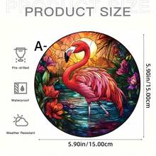 1 pieza Efecto de pintura de flamenco de vidrio colorido, decoración redonda de acrílico, adecuada para dormitorio, porche, baño, decoración de pared de oficina - Acrílico-redondo - Ver 15