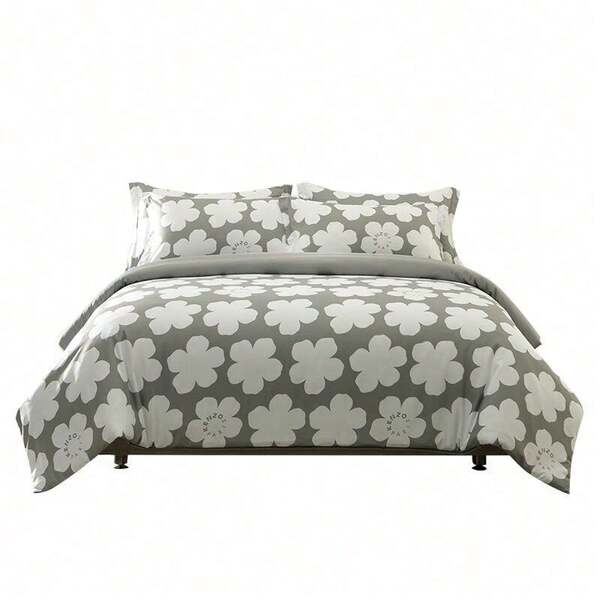 Kenzo KCE-002 Set di biancheria da letto in 100% cotone, confortevole e delicato sulla pelle, confortevole e traspirante, non facile da formare pallini, classico set Begonia da quattro pezzi, grigio