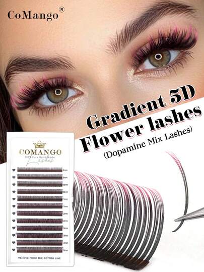 CoMango 12Rows Gradient Colored 5D Flora Lashes Mix8-15mm 0.07mm Easy Fan Eyelash Extensions Wholesales Premade Volume 12 Rows Natural Soft Lashes