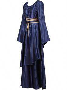 Renaissance Dress For Women, Fairy Medieval Costume Ball Gown, Elegant Victorian Peasant Dress For Cosplay - Váy satin Irish màu xanh navy - Xem 5