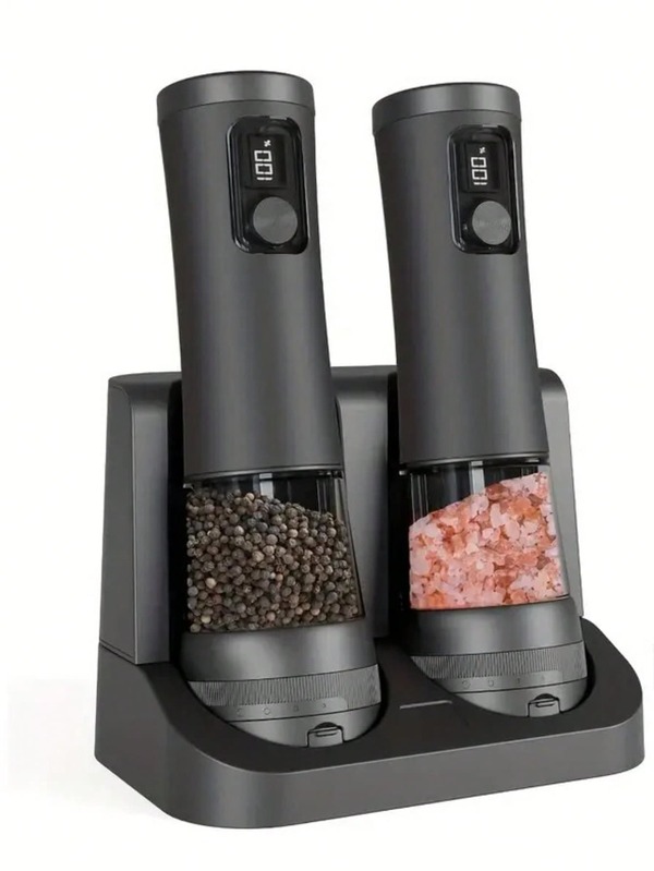Electric Salt And Pepper Grinder Set - Automatic Ceramic Pepper Mill With Battery Indicator Light And Rechargeable Base, Stainless Steel Salt Shaker, 5 Adjustable Coarseness Levels, Suitable For Modern Kitchen, 800mAh Battery