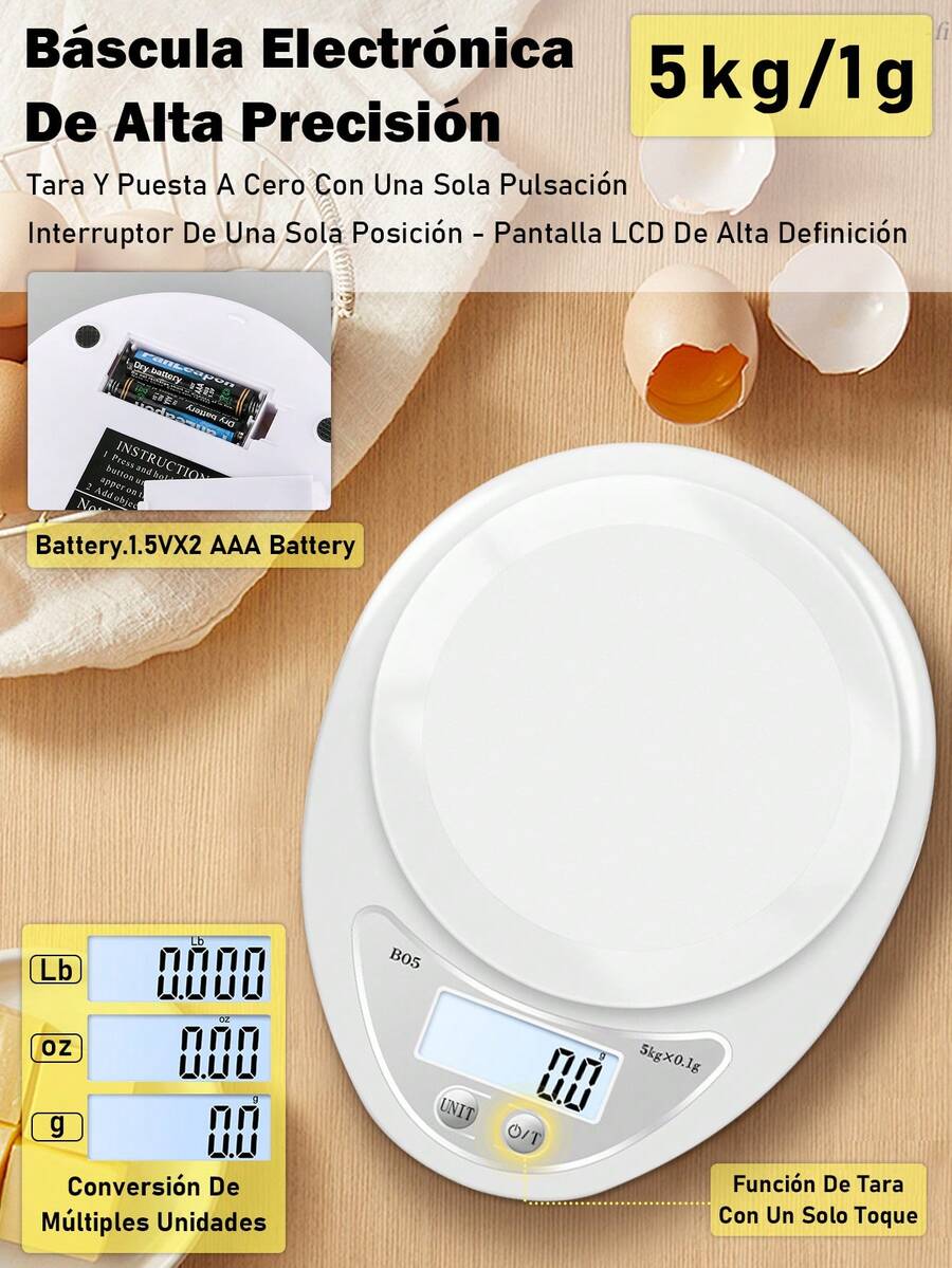 Báscula Digital De Cocina Gramera Pesa De 1 Gramo A 5 Kilos
