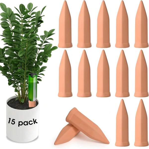 15pcs/10pcs/6pcs/2pcs Terracotta Watering Stakes Automatic Plants Watering Devices Terracotta Self Watering Spikes For Wine Bottles Great For Indoor & Outdoor Plants Toys Used For Fish And Turtles In Fish Tanks.