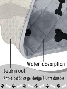1pc Spring Microfiber Gray Paw & Bone Print Pet Mat, Super Absorbent, Non-Slip Backing, Indoor Home Use, 4mm Thickness