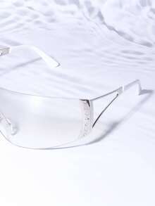 1pair One-Piece Y2K Fashion Glasses Outdoor Street Beach Accessories Women Glasses Shades Summer Beach Vacation,Outdoor,Travel - 銀色 - 查看 3