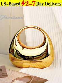 Gold Handbag, Evening Bag, Mirror Acrylic Crescent Box Tote, Oversized Crescent Bag, Fashion Multifunctional Chain Shoulder/Crossbody Bag, Holds Phone, Lipstick, Earphones, Valentine's Day Gift, Mother's Day Gift, Thanksgiving Gift, Halloween Gift,Sparkly Evening Bag For Christmas- Metallic Mini Bag. , Gold Bag - 彩色 - 查看 12