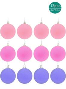 12pcs Macaron Color Christmas Ball Ornaments, 6cm Christmas Tree Party Decor, New Christmas Decorations, Flocked Christmas Balls, Christmas Tree Hanging Ornaments, Pink Christmas Balls, Suitable For Christmas, Christmas Party, Birthday, Home Decor, Room Decor, Winter - Multicolor - View 19