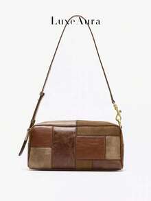 Vintage Maple Leaf Color Patchwork Design One Shoulder Pillow Bag, Fashion Versatile Handbag For Autumn/Winter - Multicolor - View 1