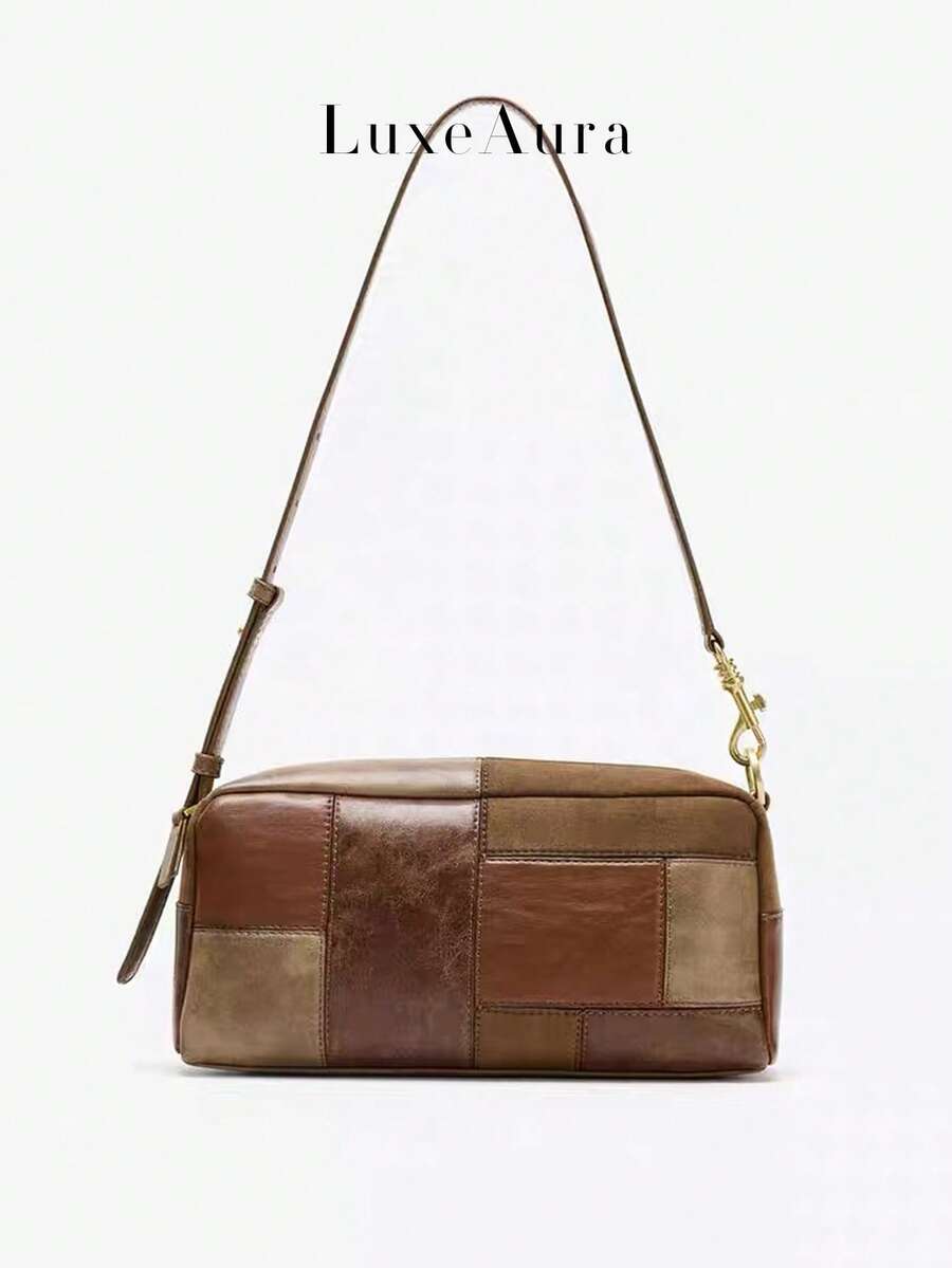 Vintage Maple Leaf Color Patchwork Design One Shoulder Pillow Bag, Fashion Versatile Handbag For Autumn/Winter - Multicolor - View 1